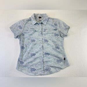 Patagonia Blue White flower Patterned button down short sleeve shirt women 12